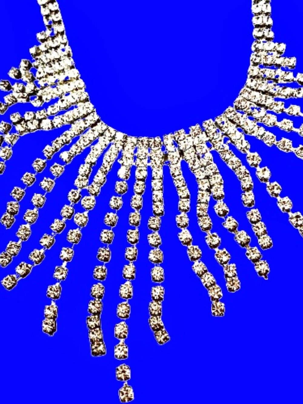 Vintage Necklace Dangle Rhinestone Silver-Tone Bib Clear Prong Set NEEDS REPAIR